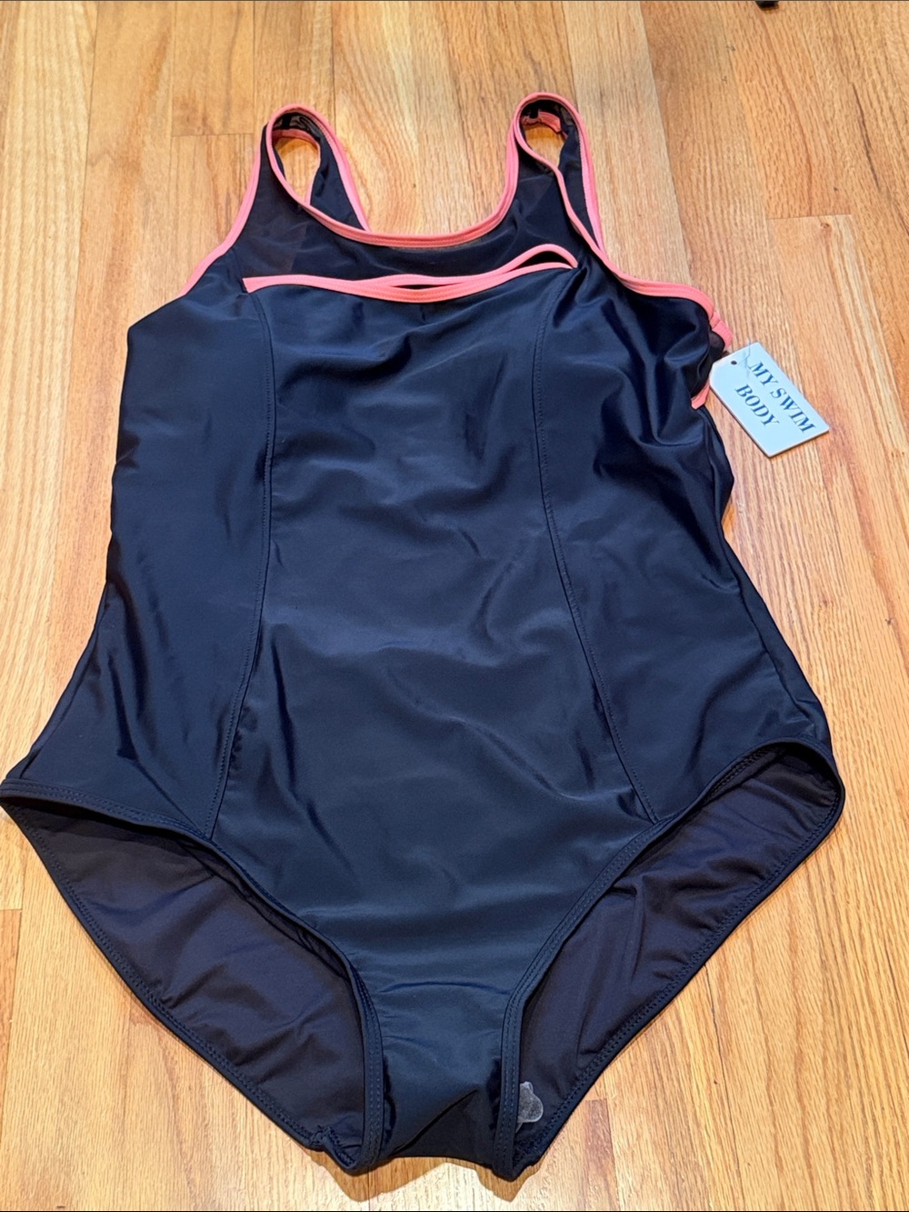 My Swim Body Black Coral Trim Split Bust One-Piece Swimsuit with Coral Womens 16